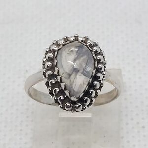 Ring 925 Sterling Silver blue flash moonstone size 5